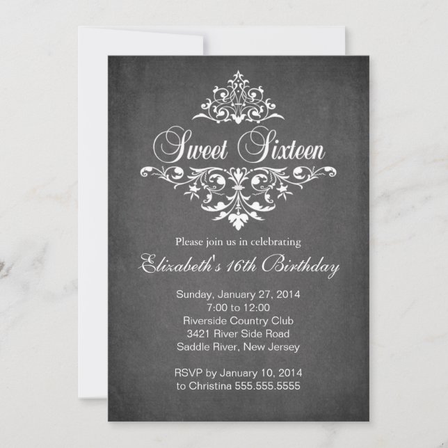Invitation Fête d'anniversaire de l'Sweet sixteen de Chalkboa (Devant)