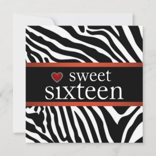 Invitation Fête d'anniversaire de l'Sweet sixteen rouge zébré