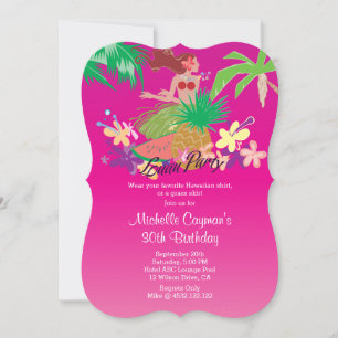Invitation Fête d'anniversaire de Luau aux Hawaiiens roses