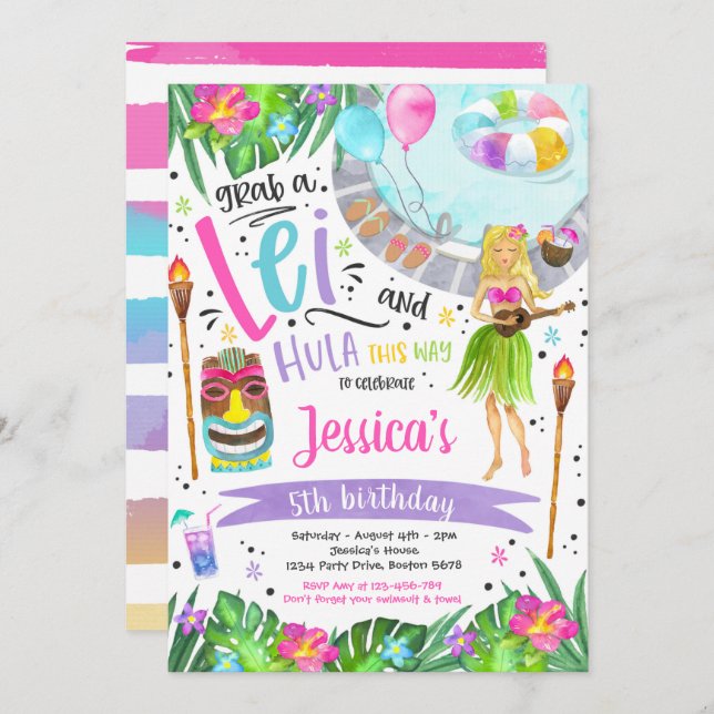 Invitation Fête d'anniversaire de Luau Hawaiian Pineappal Poo (Devant / Derrière)