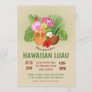 Invitation Fête d'anniversaire de Luau Hawaiian Tiki Invitati