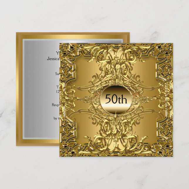 Invitation Fête d'anniversaire de luxe 50 ans en or (Devant / Derrière)