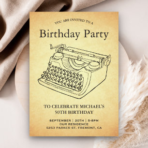 Invitation Fête d'anniversaire de machine à écrire antique vi