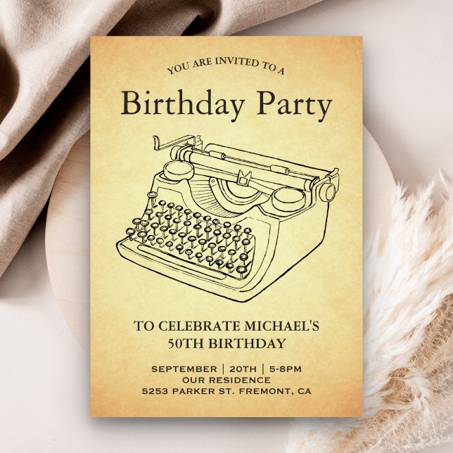 Invitation Fête d'anniversaire de machine à écrire antique vi (Créateur téléchargé)
