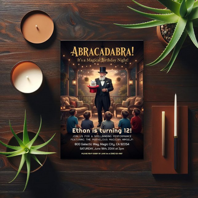 Invitation Fête d'anniversaire de Magicien Magique  (Créateur téléchargé)