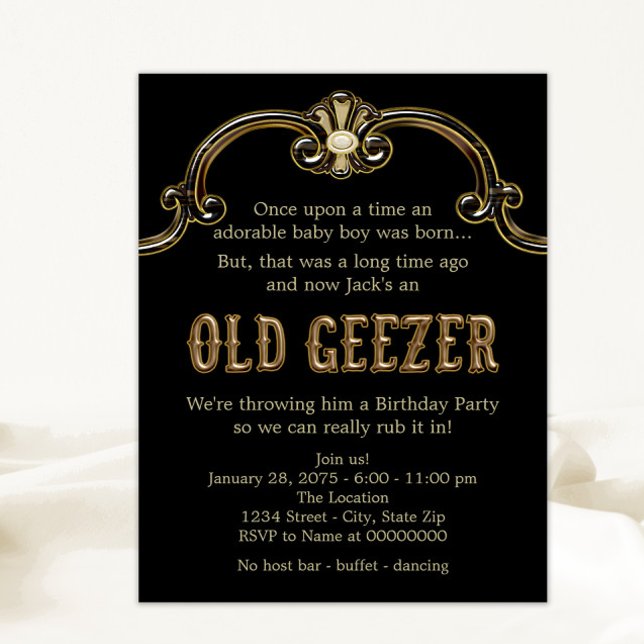 Invitation Fête d'anniversaire de Mans Old Geezer (Man's funny old geezer birthday party invitation. Simply add your event details to this fun design.)