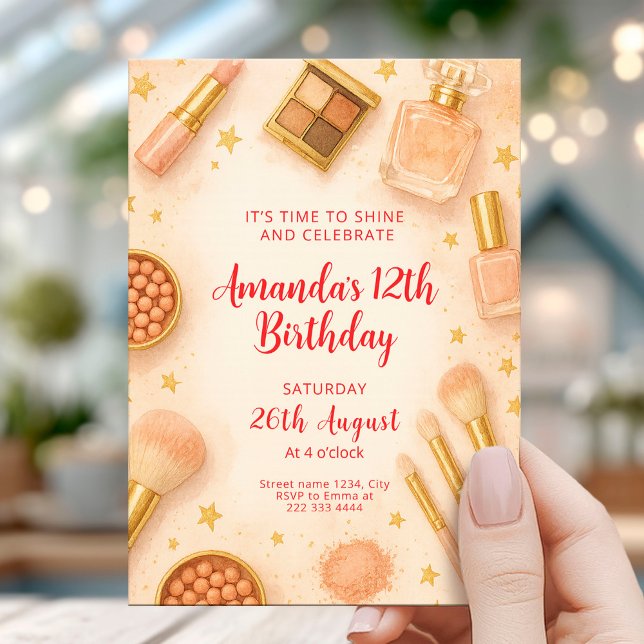 Invitation Fête d'anniversaire de Maquillage Élégant (Créateur téléchargé)