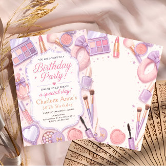 Invitation Fête d'anniversaire de Maquillage Pastel