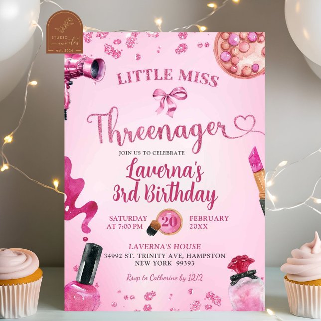 Invitation Fête d'anniversaire de maquillage Threenager paill (Créateur téléchargé)