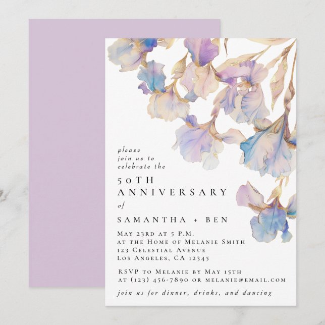 Invitation Fête d'anniversaire de mariage à l'iris élégant aq (Devant / Derrière)