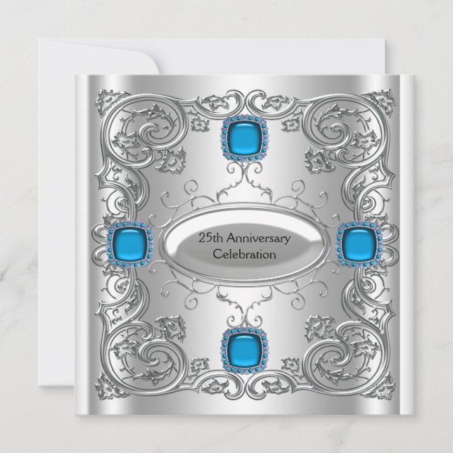 Invitation Fête d'anniversaire de mariage argent bleu sarcell (Devant)