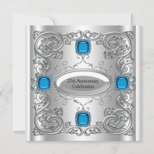 Invitation Fête d'anniversaire de mariage argent bleu sarcell