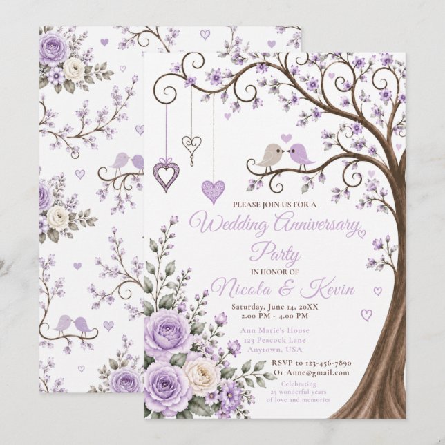 Invitation Fête d'anniversaire de mariage aux fleurs de lavan (Devant / Derrière)