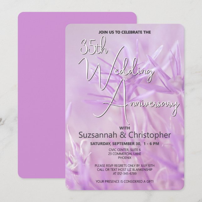 Invitation Fête d'anniversaire de mariage aux fleurs violette (Devant / Derrière)