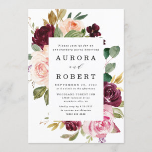 Invitation Fête d'anniversaire de mariage Bourguogne rose pêc