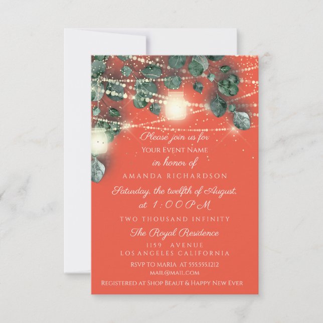 Invitation Fête d'anniversaire de mariage Corail Or Rustique  (Devant)