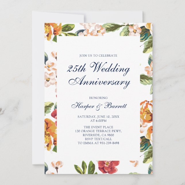 Invitation Fête d'anniversaire de mariage de 25 ans au thème  (Devant)