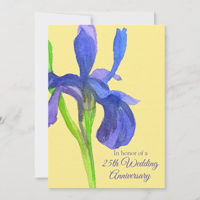 Invitation Fête d'anniversaire de mariage de 25 ans Blue Iris (Devant)