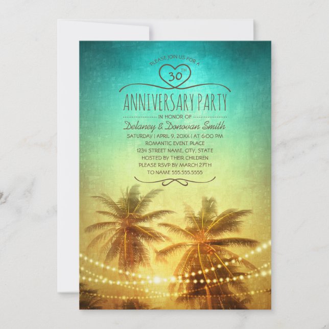 Invitation Fête d'anniversaire de mariage de 30 ans à la plag (Devant)