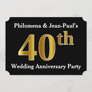 Invitation Fête d'anniversaire de mariage de 40 ans avec un f