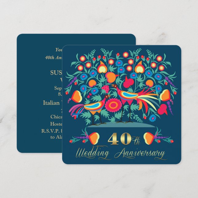 Invitation Fête d'anniversaire de mariage de 40 ans d'Art Pop (Devant / Derrière)