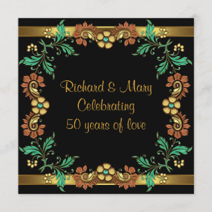 Invitation Fête d'anniversaire de mariage de 50 ans aux fleur