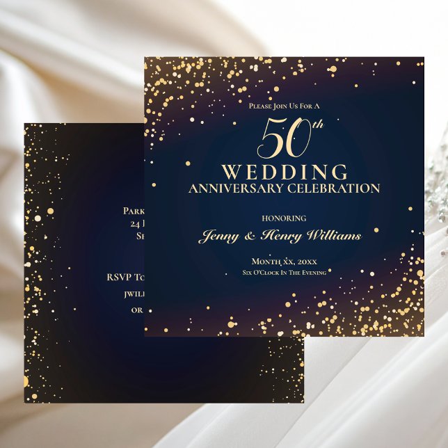 Invitation Fête d'anniversaire de mariage de 50 ans avec conf (Confetti 50th Wedding Anniversary Party Invitation)