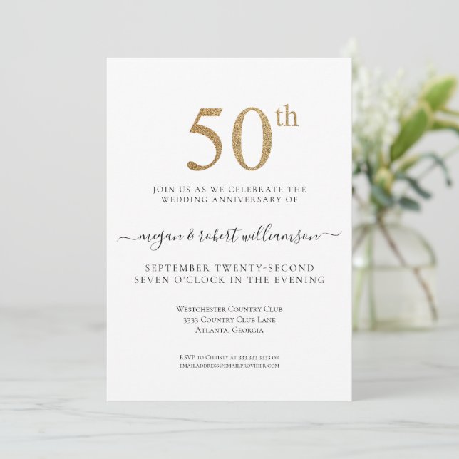 Invitation Fête d'anniversaire de mariage de 50 ans avec pail (Debout devant)
