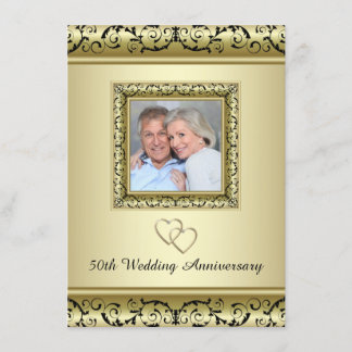 Invitation Fête d'anniversaire de mariage de 50 ans Black Gol