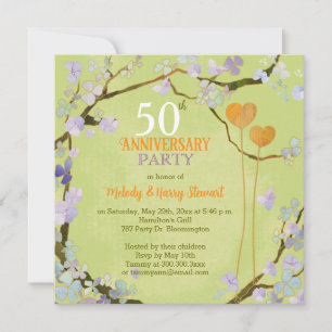 Invitation Fête d'anniversaire de mariage de 50 ans Deux cœur