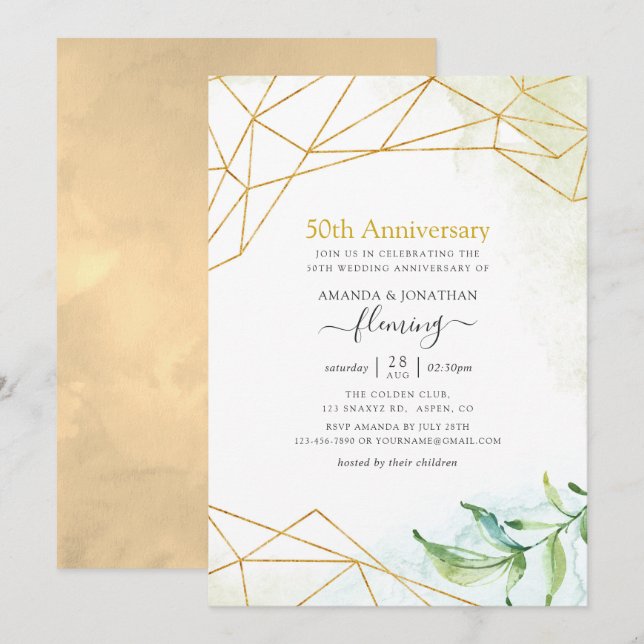 Invitation Fête d'anniversaire de mariage de 50 ans Geometric (Devant / Derrière)