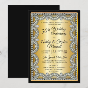 Invitation Fête d'anniversaire de mariage de 50 ans Or et Dia