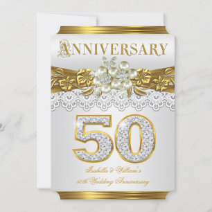 Invitation Fête d'anniversaire de mariage de 50 ans perle bla