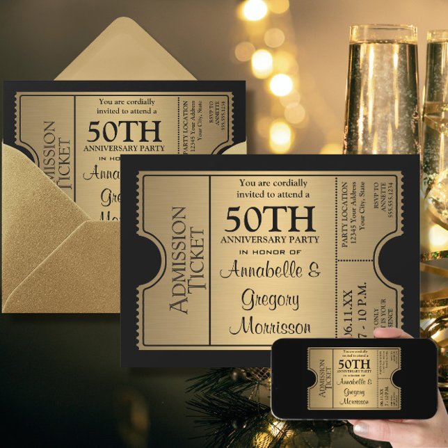 Invitation Fête d'anniversaire de mariage de 50 ans sur le th (Créateur téléchargé)