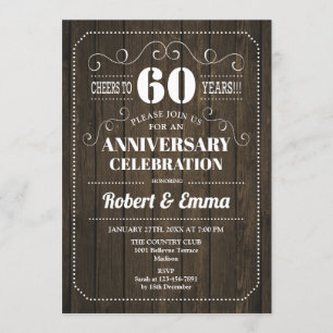 Invitation Fête d'anniversaire de mariage de 60 ans en bois r