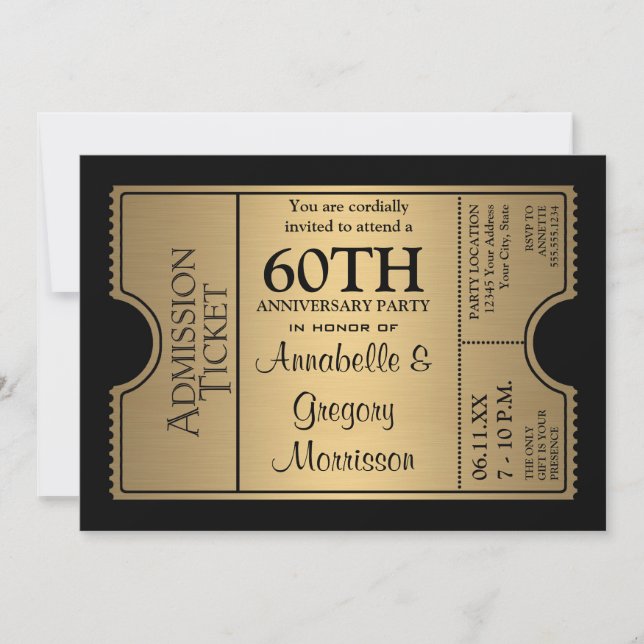 Invitation Fête d'anniversaire de mariage de 60 ans sur le th (Devant)