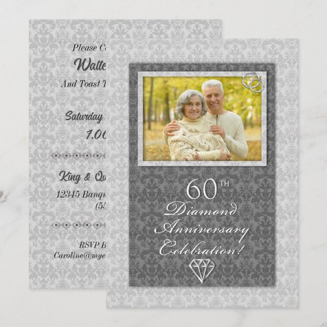 Invitation Fête d'anniversaire de mariage de diamant de Damas (Devant / Derrière)