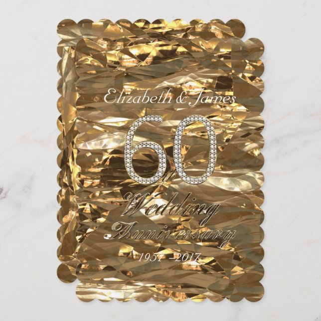 Invitation Fête d'anniversaire de mariage diamant Or Élégant (Devant / Derrière)