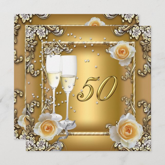 Invitation Fête d'anniversaire de mariage élégante en or 50 a (Devant / Derrière)