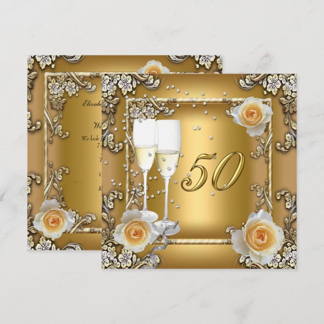Invitation Fête d'anniversaire de mariage élégante en or pour (Devant / Derrière)