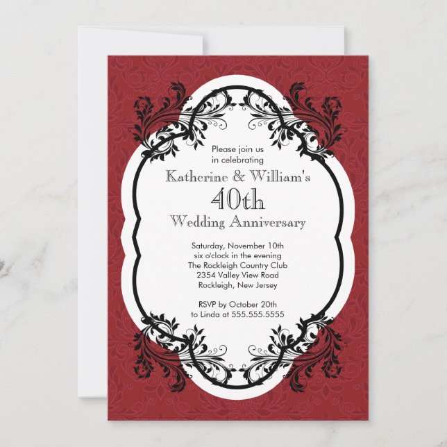 Invitation Fête d'anniversaire de mariage élégante vintage da (Devant)