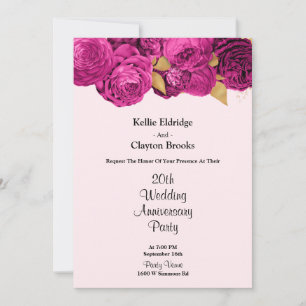 Invitation Fête d'anniversaire de mariage floral rose et or