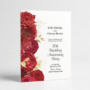 Invitation Fête d'anniversaire de mariage floral rouge et or