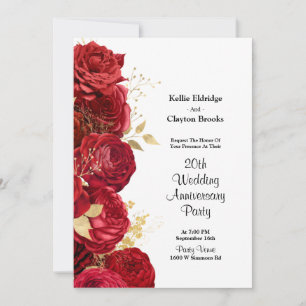 Invitation Fête d'anniversaire de mariage florale rouge et or