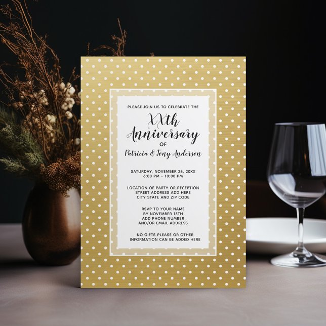 Invitation Fête d'anniversaire de mariage Polka moderne 50ème (Wedding Anniversary Invitation - gold)