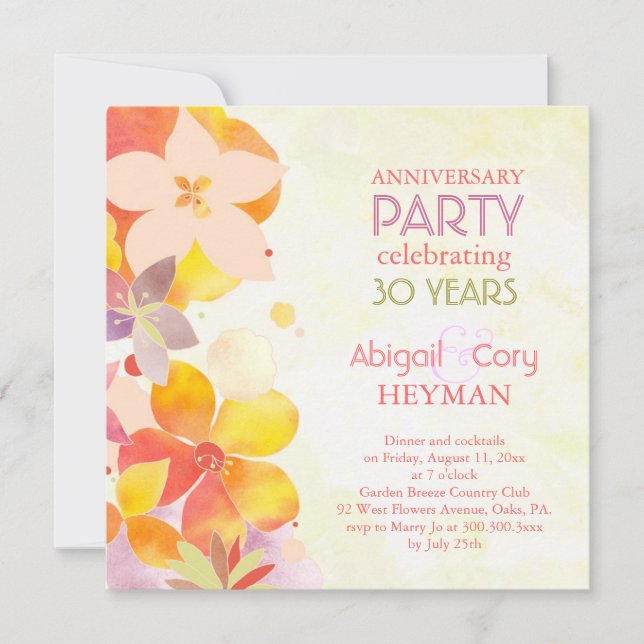Invitation Fête d'anniversaire de mariage romantique florale  (Devant)