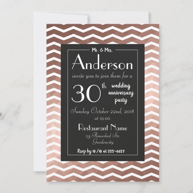 Invitation Fête d'anniversaire de mariage rose gold élégant c (Devant)