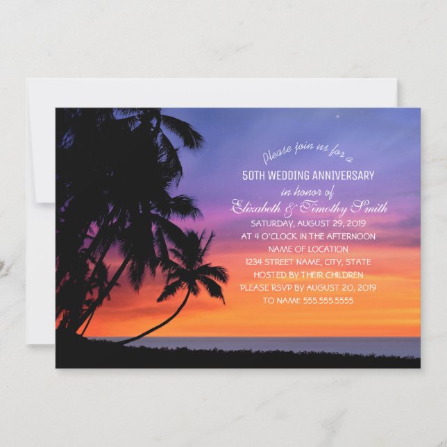 Invitation Fête d'anniversaire de mariage sur la plage au cou (Devant)