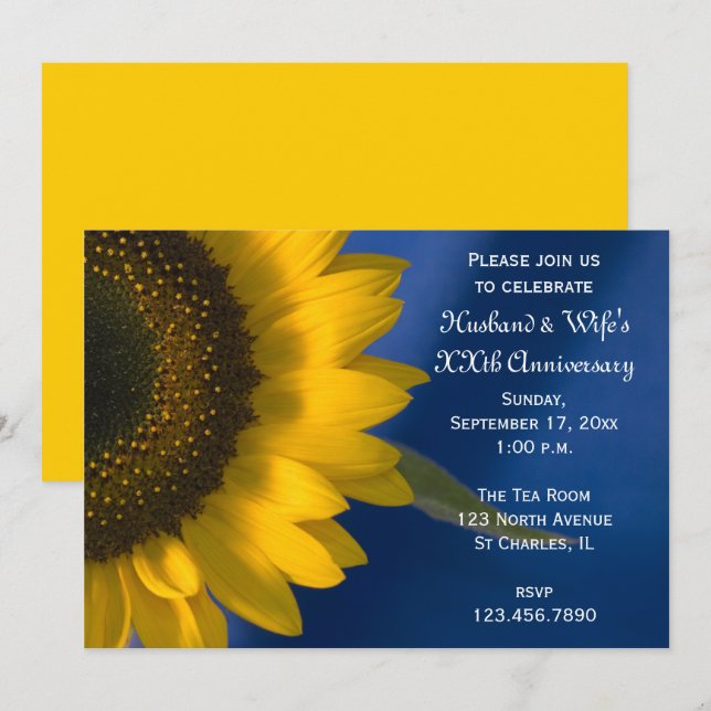Invitation Fête d'anniversaire de mariage Tournesol sur fond  (Devant / Derrière)