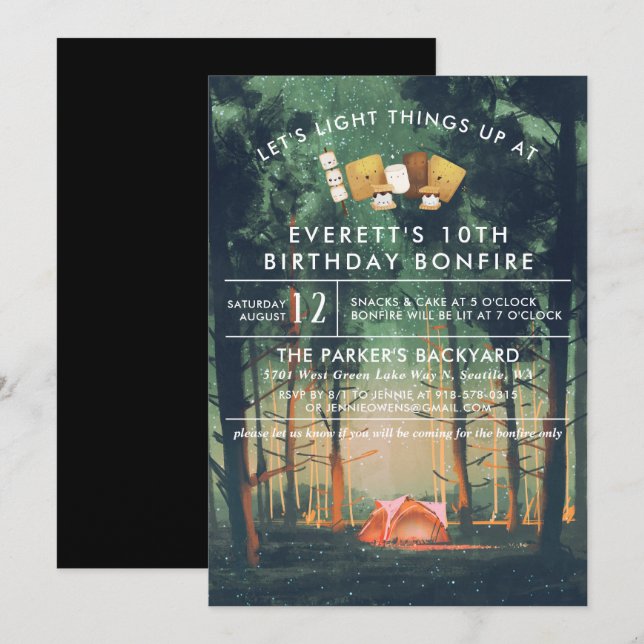 Invitation Fête d'anniversaire de marshmallows au feu de camp (Devant / Derrière)